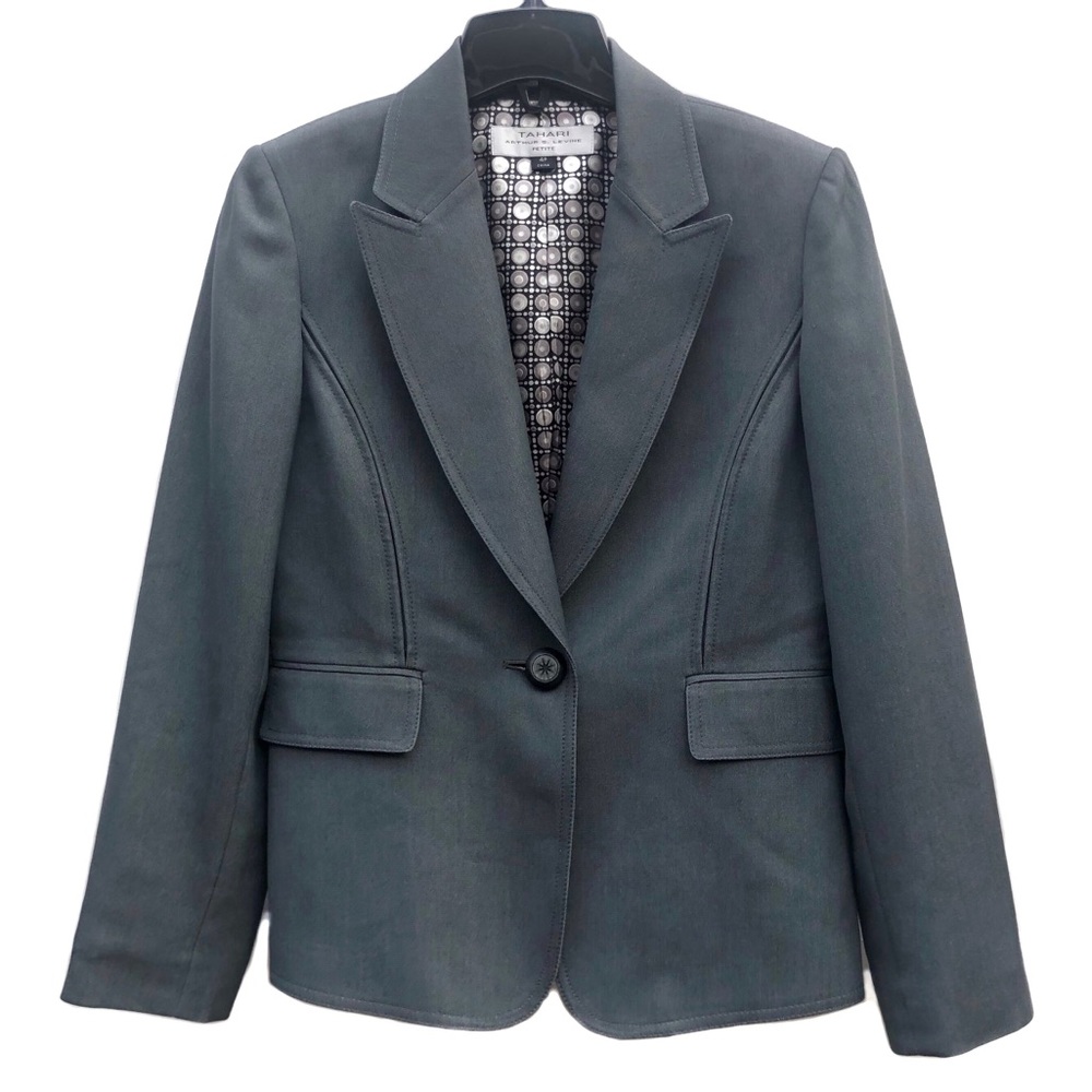 Tahari Grey Formal Beautiful Nice Blazer Lined Business Suit Jacket Like New 4P
